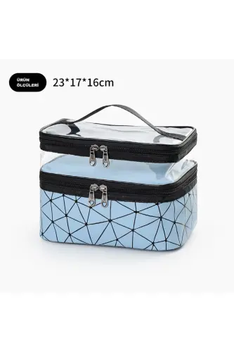 Kosmetik vositalarni saqlash va tashish uchun bo'linmali sayohat organayzeri Makiyaj materiallari sumkasi - KO'K - DEKOHOP (1)