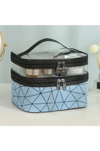 Kosmetik vositalarni saqlash va tashish uchun bo'linmali sayohat organayzeri Makiyaj materiallari sumkasi - KO'K - 1