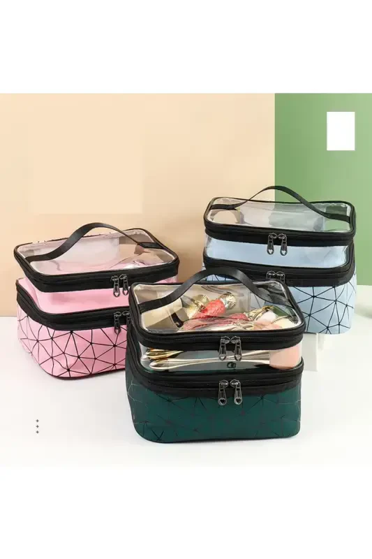 Kosmetik vositalarni saqlash va tashish uchun bo'linmali sayohat organayzeri Makiyaj materiallari sumkasi - KO'K - 6