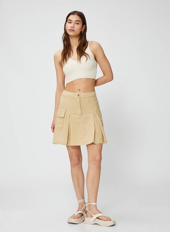 Koton Beige Women's Short Linen Skirt 3SAL70088IW - 7