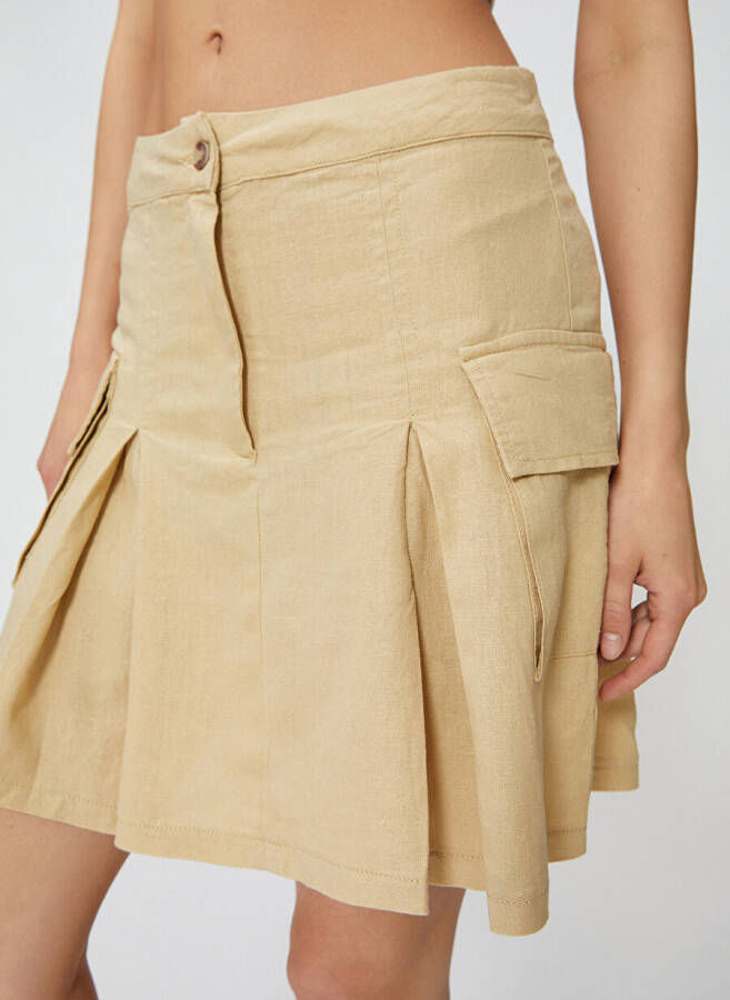 Koton Beige Women's Short Linen Skirt 3SAL70088IW - 11