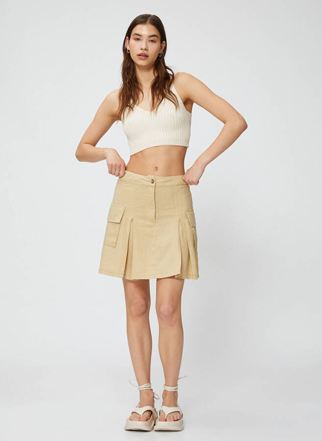 Koton Beige Women's Short Linen Skirt 3SAL70088IW - 2