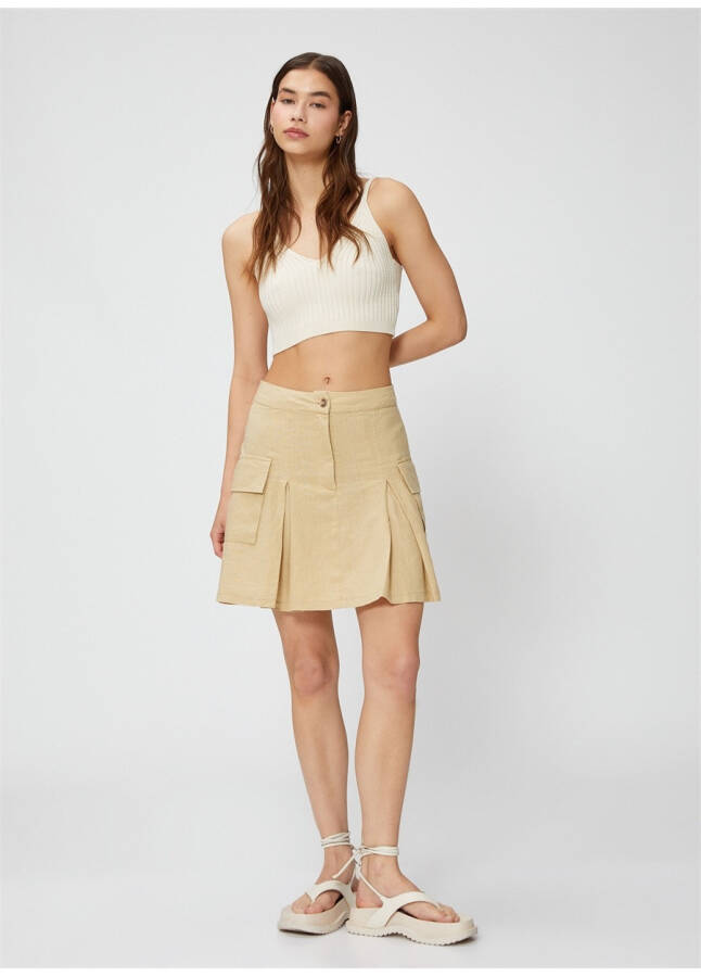 Koton Beige Women's Short Linen Skirt 3SAL70088IW - 13