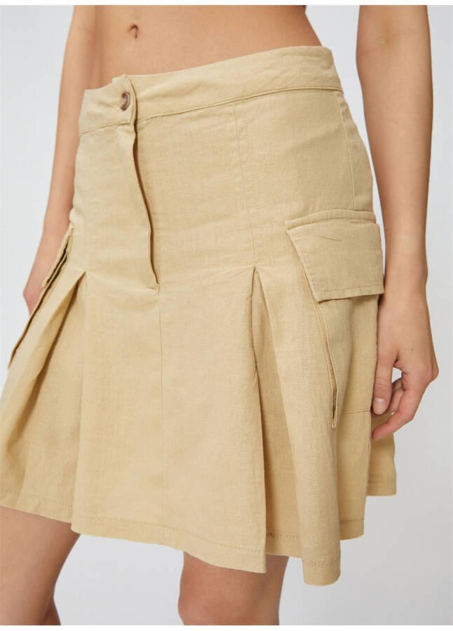 Koton Beige Women's Short Linen Skirt 3SAL70088IW - 17