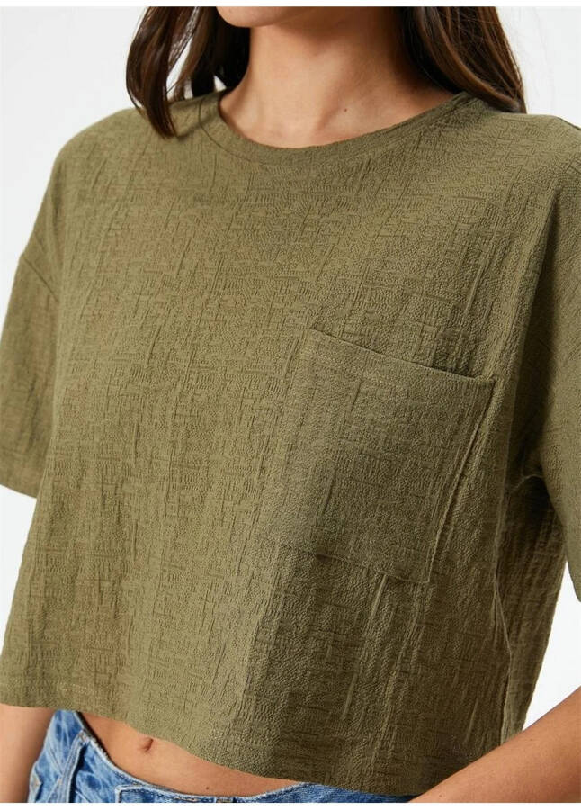 Koton Crew Neck Mustard Green Women's T-Shirt - 7