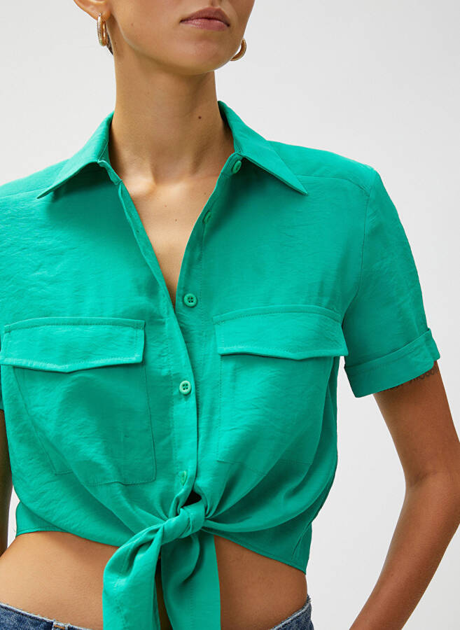 Koton Standard Collar Plain Green Women's Shirt - 5