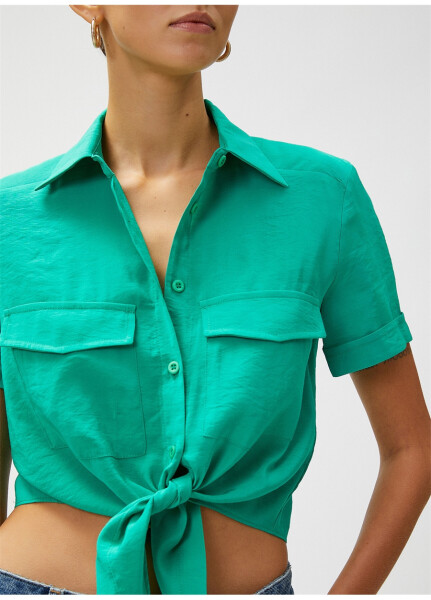 Koton Standard Collar Plain Green Women's Shirt - 12