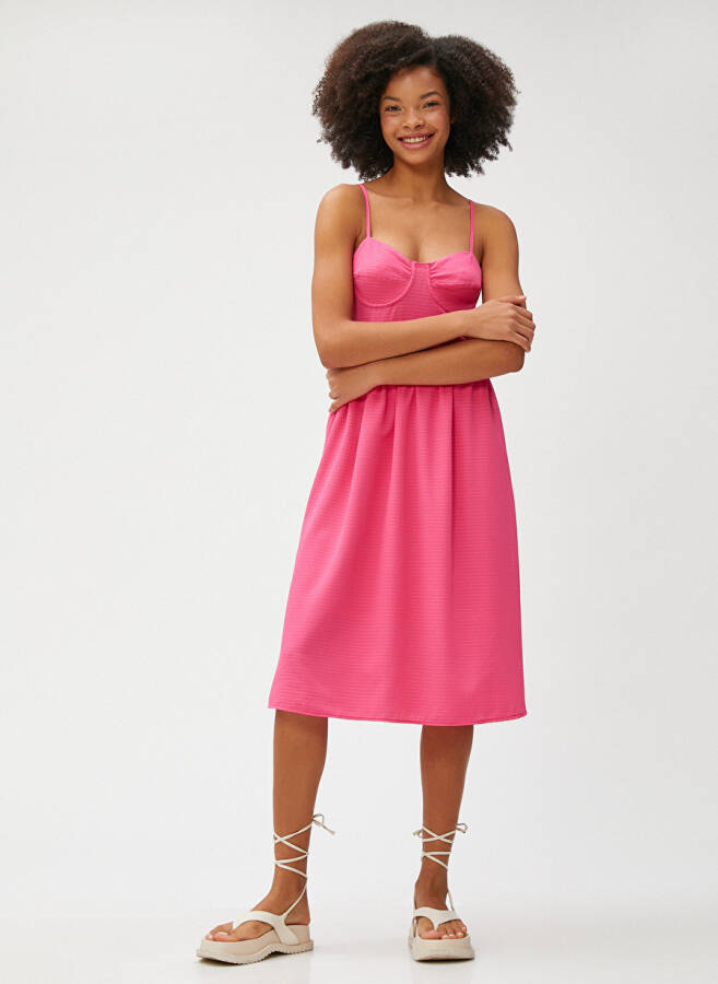 Koton Strapless Neck Plain Pink Midi Women's Dress 3SAL80026IW - 1