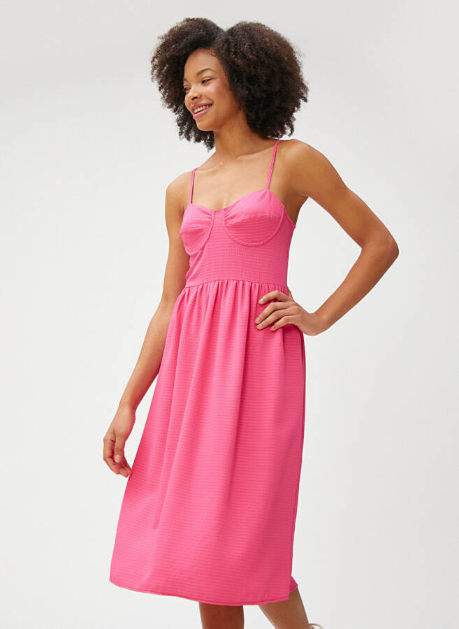 Koton Strapless Neck Plain Pink Midi Women's Dress 3SAL80026IW - 2