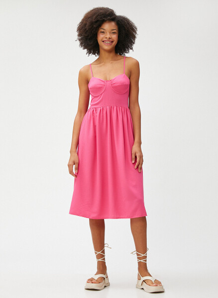 Koton Strapless Neck Plain Pink Midi Women's Dress 3SAL80026IW - 3