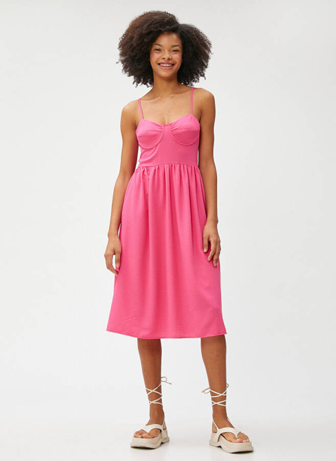 Koton Strapless Neck Plain Pink Midi Women's Dress 3SAL80026IW - 3