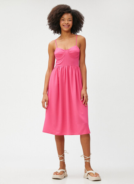 Koton Strapless Neck Plain Pink Midi Women's Dress 3SAL80026IW - 3
