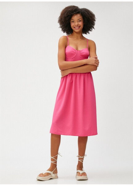 Koton Strapless Neck Plain Pink Midi Women's Dress 3SAL80026IW - 8