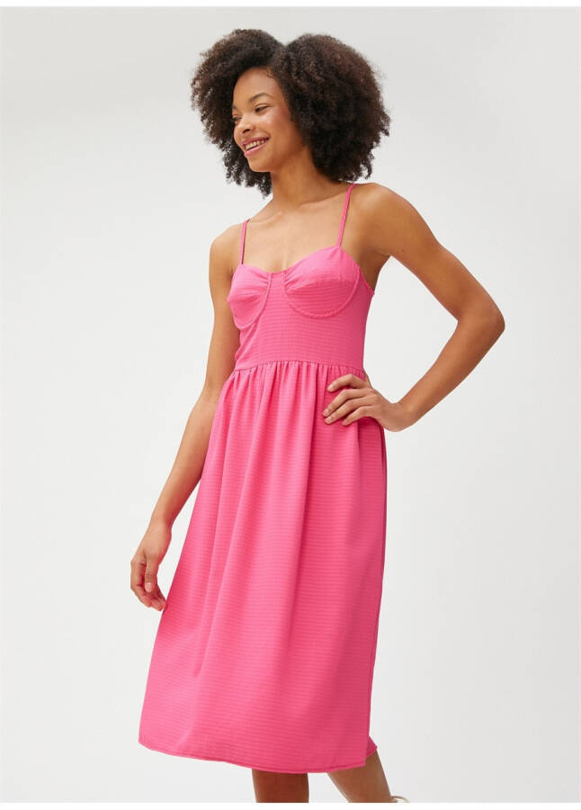 Koton Strapless Neck Plain Pink Midi Women's Dress 3SAL80026IW - 9