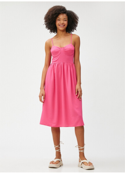 Koton Strapless Neck Plain Pink Midi Women's Dress 3SAL80026IW - 10