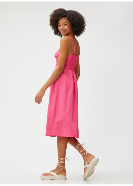 Koton Strapless Neck Plain Pink Midi Women's Dress 3SAL80026IW - 11