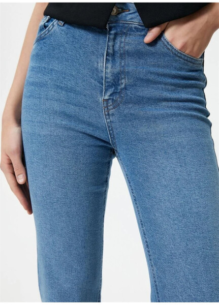 Koton Yüksek Bel Dar Paça Slim Fit İndigo Kadın Denim Pantolon 4SAL40306MD - 16