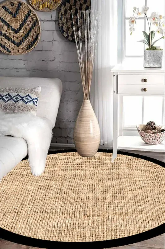 Ковер с цифровым принтом в виде ротанга, круглый ковер, ковер для гостиной, ковер для кухни, скандинавский декор - 2