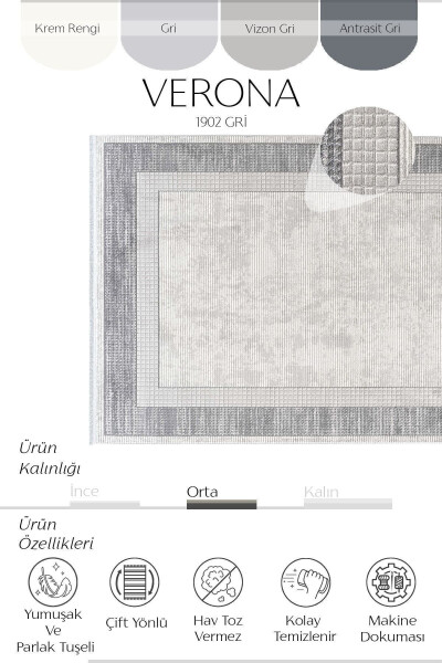 Ковер Verona 1902 Серый для гостиной Коридорный коврик с вырезанными краями Мягкая текстура Нескользящий пылезащитный тканый машинный ковер - 2