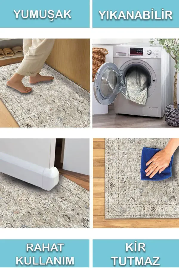 Коврик для гостиной Monty Elite с винтажным рисунком, хлопковой основой, моющийся, нескользящий, антибактериальный, из шенилла - 4