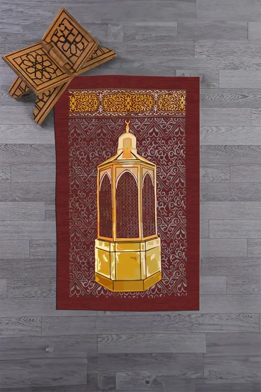 Коврик для намаза с цифровой печатью, моющийся, подарочный, 70x130 см - КРАСНЫЙ - 5