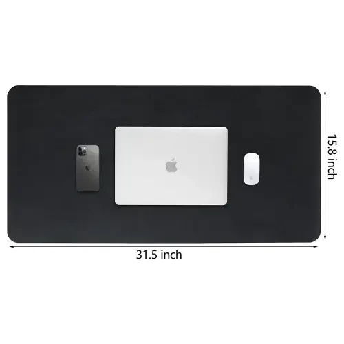 Коврик для стола HofferRuffer, водонепроницаемый защитный коврик для клавиатуры и мыши, двусторонний кожаный нескользящий коврик для стола для офиса и дома (черный, 31,5