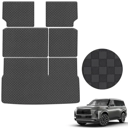 Коврик в багажник и на спинку для 2014-2024 Infiniti QX80 / 2017-2024 Nissan Armada / 2011-2013 Infiniti QX56 - Всепогодный коврик из PU кожи и защита спинки 2-го и 3-го ряда 