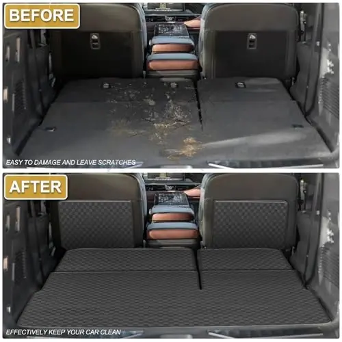 Коврик в багажник и на спинку для 2014-2024 Infiniti QX80 / 2017-2024 Nissan Armada / 2011-2013 Infiniti QX56 - Всепогодный коврик из PU кожи и защита спинки 2-го и 3-го ряда - 5