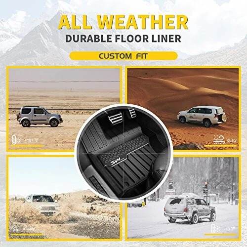 Коврики 3W для Range Rover Sport 2014-2022 (не для Range/Land Rover Discovery Sport) TPE Всепогодные Коврики для Land Rover Sport 1-го и 2-го ряда Полный комплект - Черный - 11