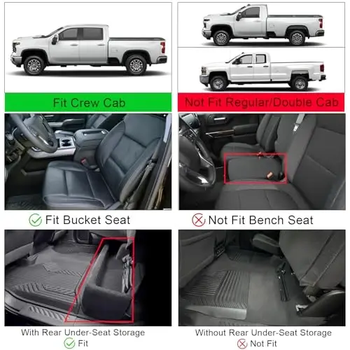 Коврики для пола KUST для 2020-2026 Chevy Silverado/GMC Sierra 1500/2500HD/3500HD Crew Cab с ящиком под задним сиденьем, передние ковши, всепогодные коврики из ТПЭ резины для аксессуаров Silverado - 2