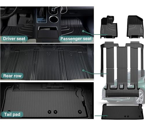 Коврики и коврик в багажник, совместимые с Toyota Sienna 2021-2024 (только для 7 мест без запасного колеса). TPE коврик для всех сезонов с индивидуальной подгонкой для Sienna 1-го, 2-го и 3-го ряда, багажника. - 3