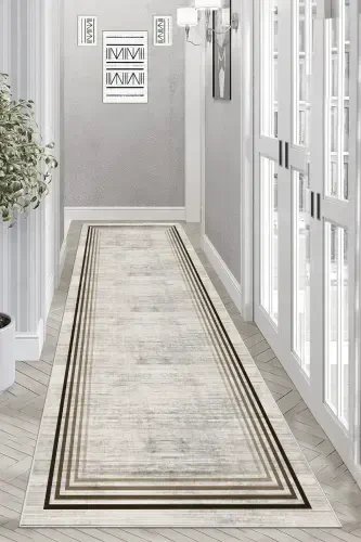 Ковровая дорожка с принтом, моющаяся, с нескользящим основанием-бежевый - 4