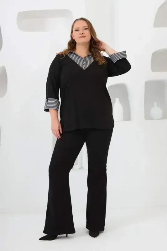 Ko'ylak bezakli katta o'lchamli bluz qora - 5