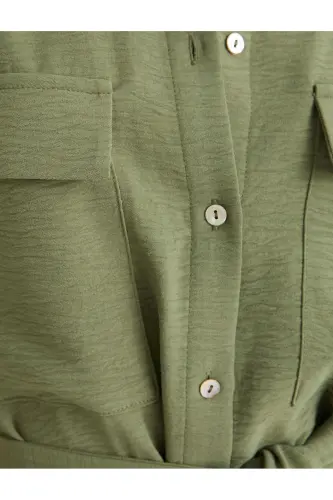 Ko'ylak Ko'ylaklar Kamarli Tugmali Cho'ntakli-Xaki - 6