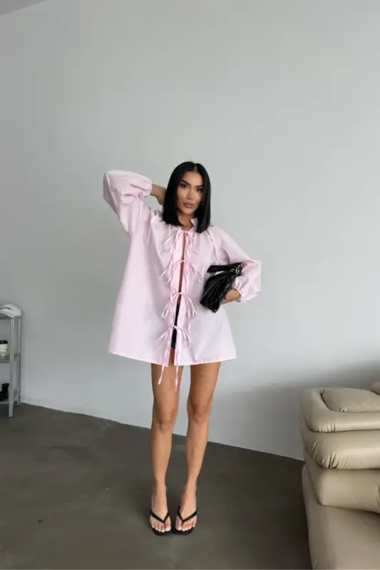 KO'YLAK POPLİN HOKIM YOQA OLDIDAN BOG'LAMA IP DETAYLI - Pushti - 4