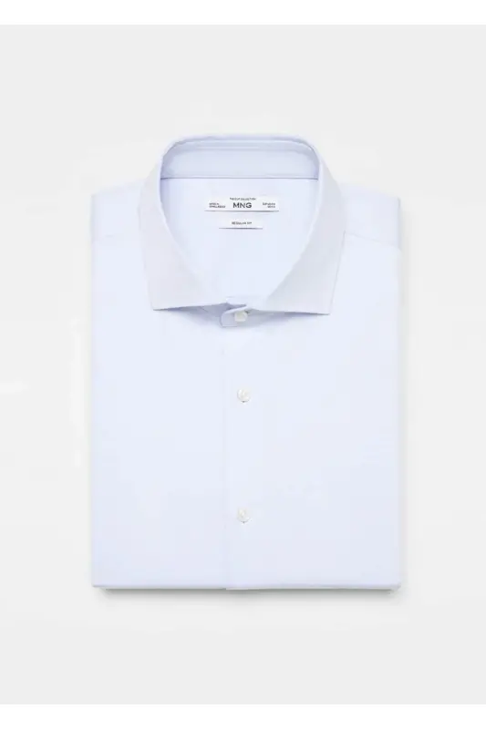 Ko'ylak Qisma Tugmalari Slim Fit Dimi Mato Ko'ylak-Moviy - 5