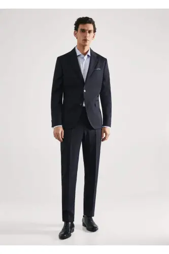 Ko'ylak Qisma Tugmalari Slim Fit Dimi Mato Ko'ylak-Moviy - MANGO MAN (1)