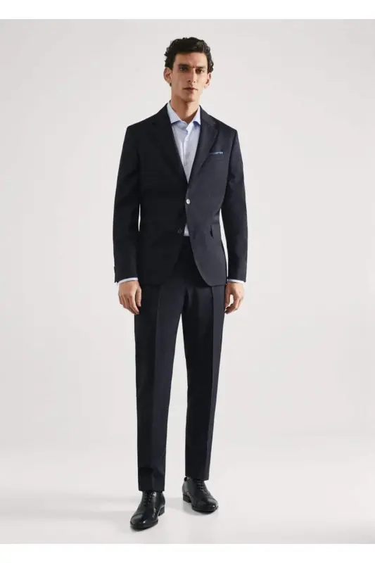 Ko'ylak Qisma Tugmalari Slim Fit Dimi Mato Ko'ylak-Moviy - 2