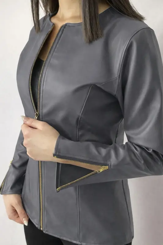 KOYU GRİ DERİ CEKET-KOYUGri - 2