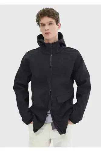 Koyu Gri Regular Fit Kapüşonlu Denim Dokuma Mont - 1