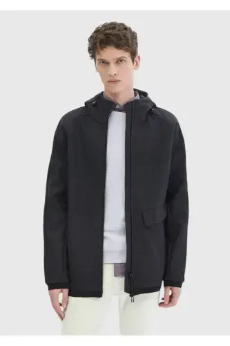 Koyu Gri Regular Fit Kapüşonlu Denim Dokuma Mont - 3