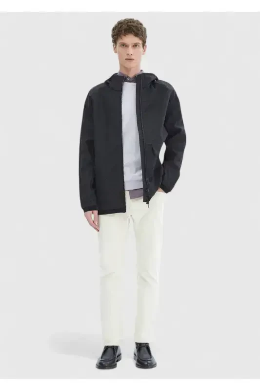 Koyu Gri Regular Fit Kapüşonlu Denim Dokuma Mont - 4