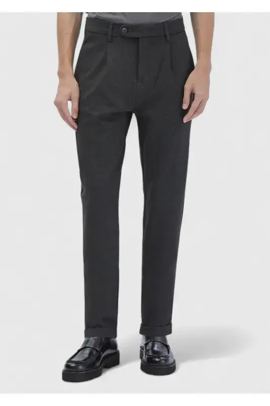 Koyu Gri Düz Örme Regular Fit Casual Pantolon - 2
