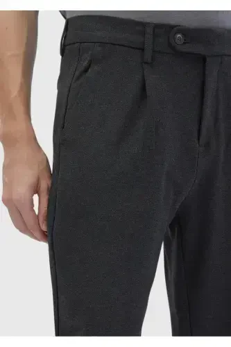 Koyu Gri Düz Örme Regular Fit Casual Pantolon - 4