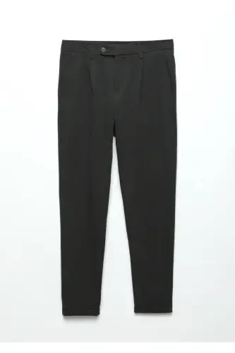 Koyu Gri Düz Örme Regular Fit Casual Pantolon - 6