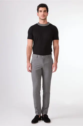 Koyu Gri Erkek Ekstra Slim Fit Melanj Desenli Klasik Pantolon - Koyu Gri 
