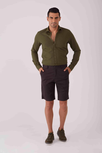 Koyu Gri Erkek Regular Fit Düz Casual Şort - 86805 - 3