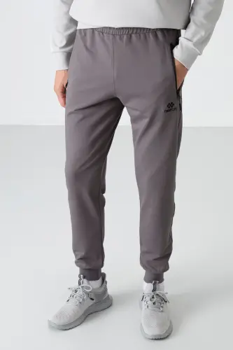 Koyu Gri Fermuar Cepli Standart Kalıp Jogger Erkek Eşofman Alt - 84587 - Koyu Gri 