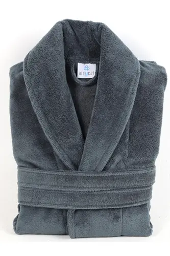 Koyu Gri Kadın/Erkek Unısex Şalyaka Ev, Otel, Spa, Banyo Bornoz Tek Parça-Koyu Gri - 1