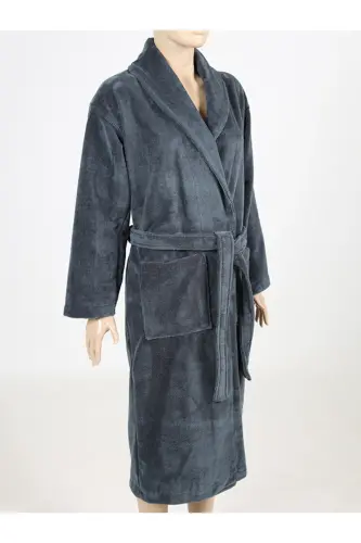 Koyu Gri Kadın/Erkek Unısex Şalyaka Ev, Otel, Spa, Banyo Bornoz Tek Parça-Koyu Gri - 3